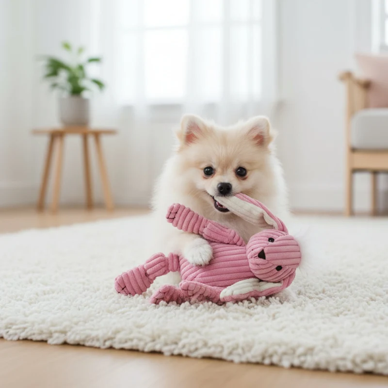 HuggleHounds Bitsy Bunny Knottie – Strapazierfähiges Plüsch-Hundespielzeug mit geknoteten Gliedmaßen für intensive Kausessions und aktives Spielen