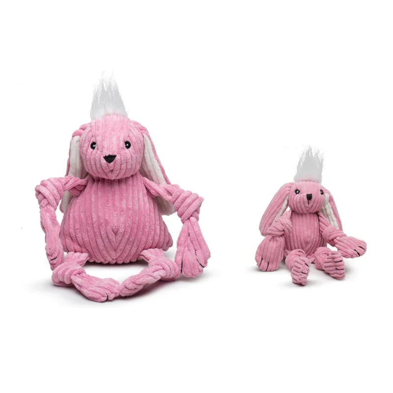 HuggleHounds Bitsy Bunny Knottie – Strapazierfähiges Plüsch-Hundespielzeug mit geknoteten Gliedmaßen für intensive Kausessions und aktives Spielen
