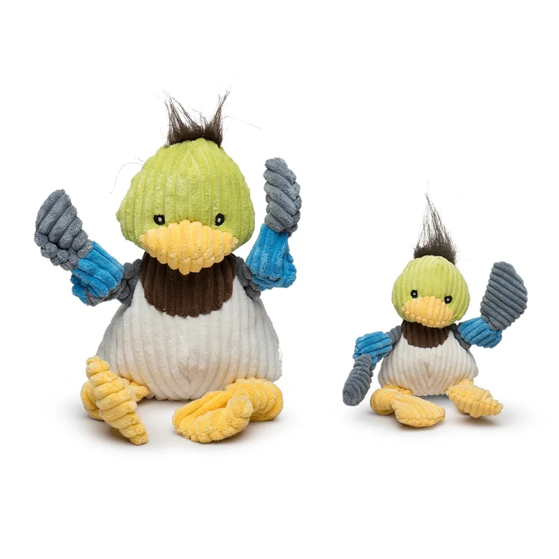 HuggleHounds Dilly Duck Knottie – Robustes Enten-Hundespielzeug mit Quietscher für aktive Apportierspiele & gemütliche Kuschelstunden