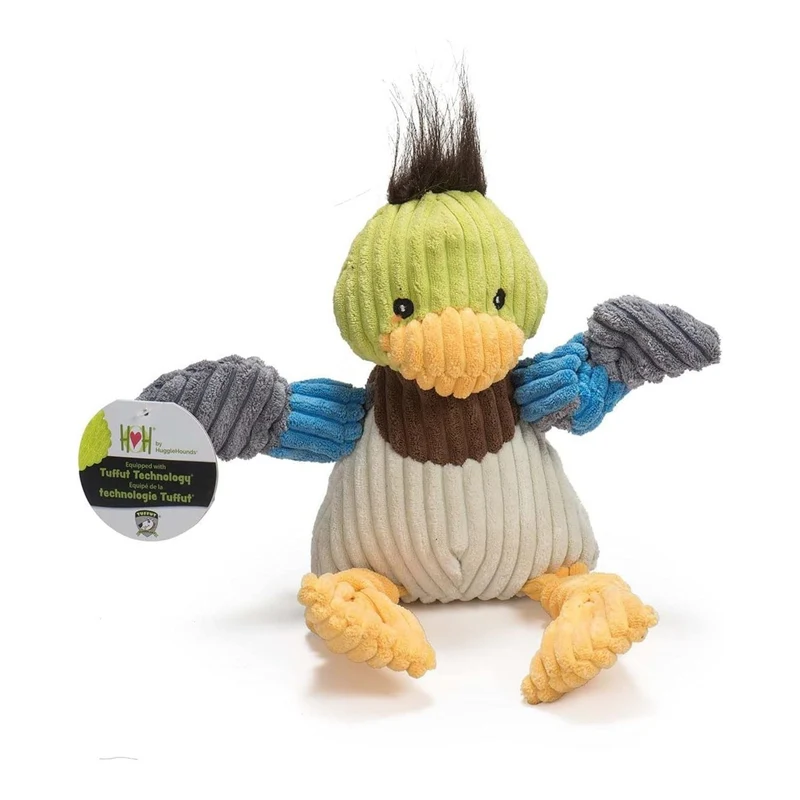 HuggleHounds Dilly Duck Knottie – Robustes Enten-Hundespielzeug mit Quietscher für aktive Apportierspiele & gemütliche Kuschelstunden