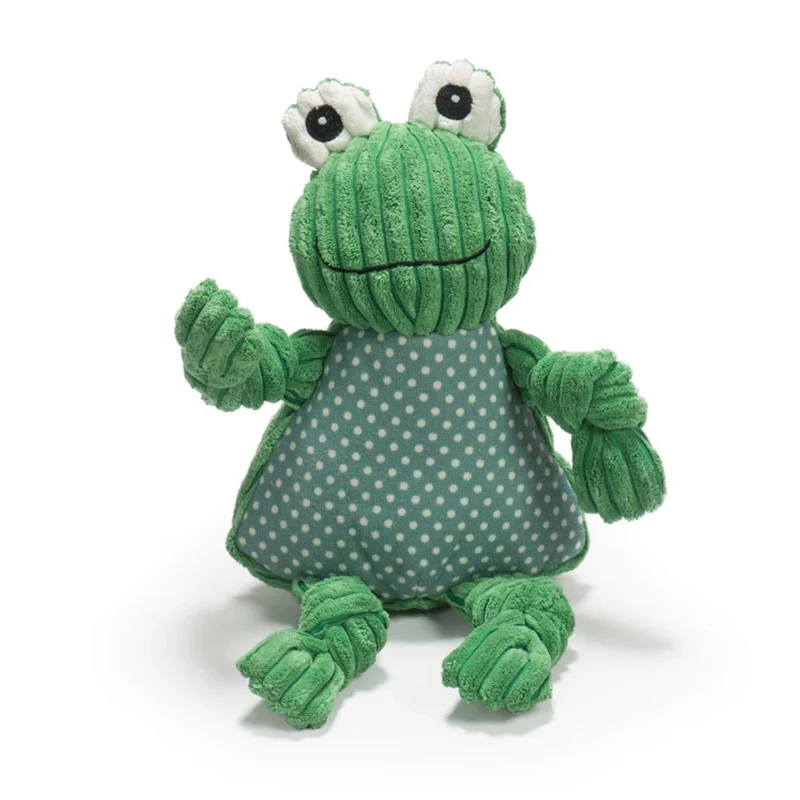 HuggleHounds Fergie Frog Knottie – Strapazierfähiges Plüsch-Hundespielzeug mit Quietscher für langanhaltenden Spielspaß