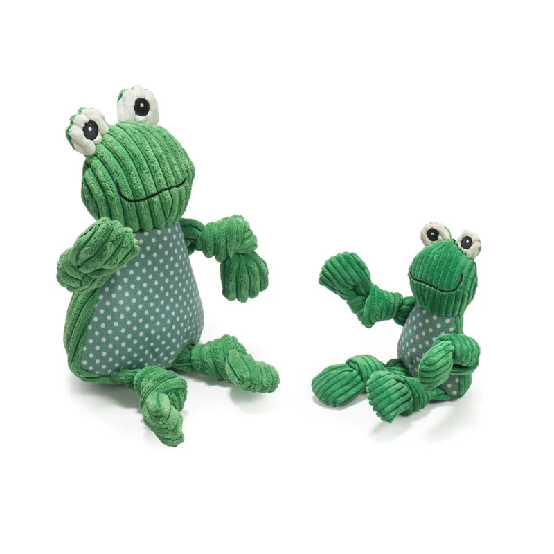 HuggleHounds Fergie Frog Knottie – Strapazierfähiges Plüsch-Hundespielzeug mit Quietscher für langanhaltenden Spielspaß