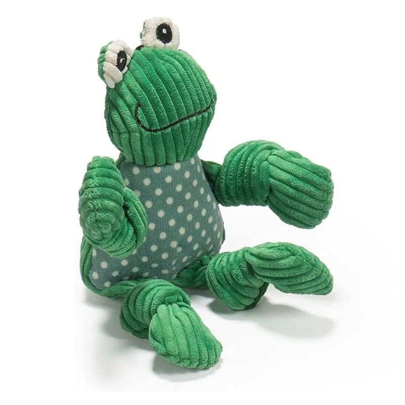 HuggleHounds Fergie Frog Knottie – Strapazierfähiges Plüsch-Hundespielzeug mit Quietscher für langanhaltenden Spielspaß
