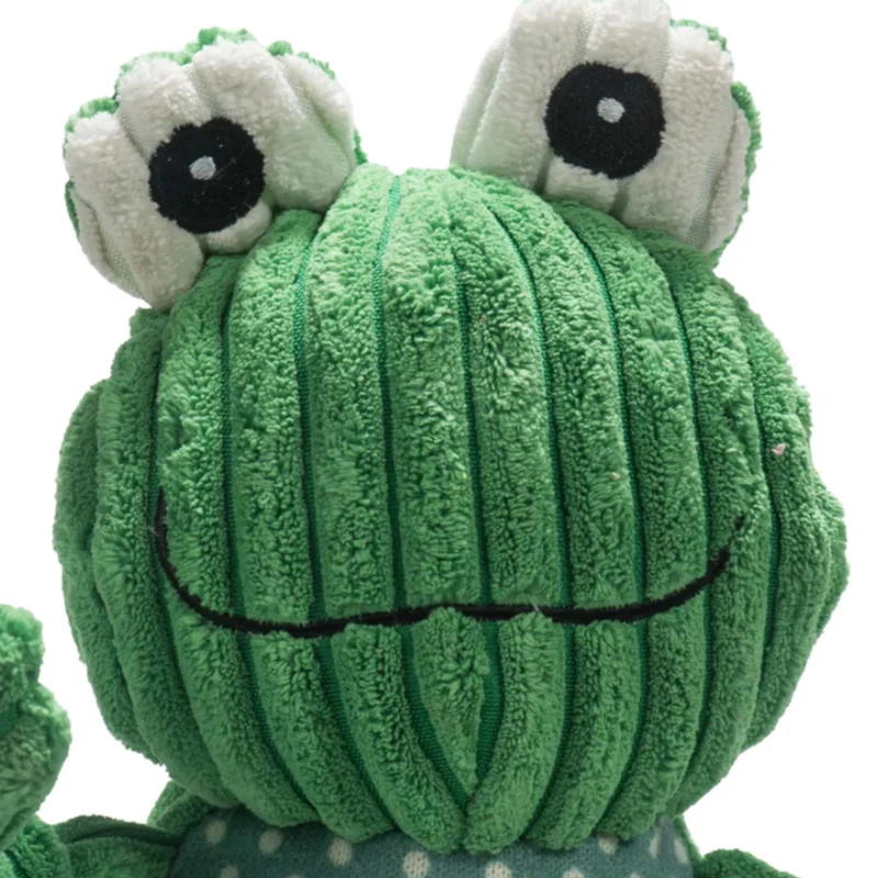 HuggleHounds Fergie Frog Knottie – Strapazierfähiges Plüsch-Hundespielzeug mit Quietscher für langanhaltenden Spielspaß