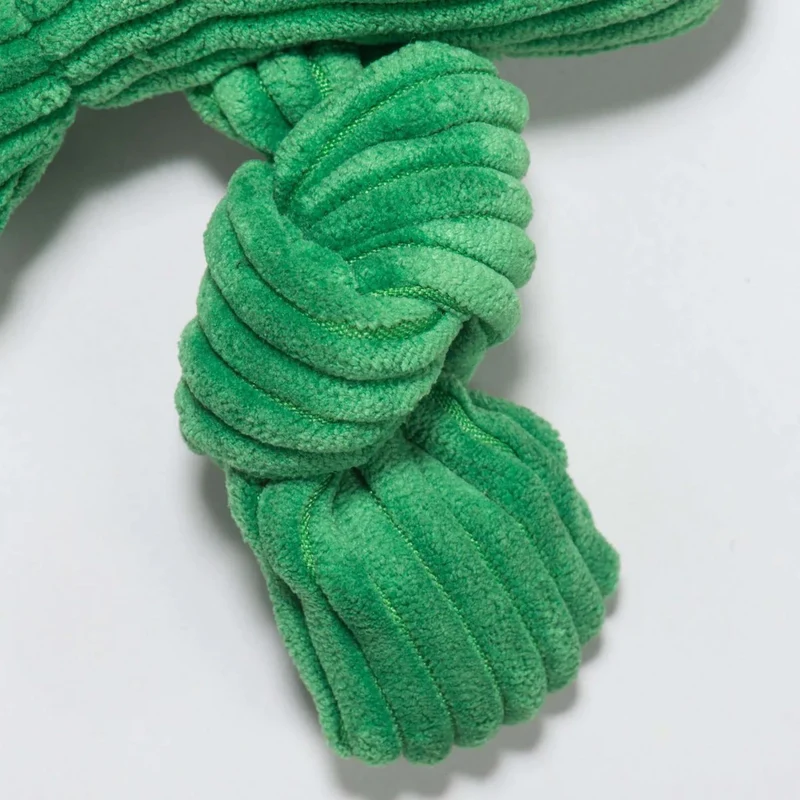 HuggleHounds Fergie Frog Knottie – Strapazierfähiges Plüsch-Hundespielzeug mit Quietscher für langanhaltenden Spielspaß