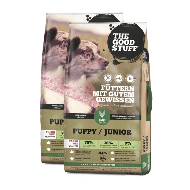 The Goodstuff Puppy/Junior Trockenfutter mit Huhn – Getreidefreies Welpenfutter für optimales Wachstum, gesunde Verdauung und starke Knochen