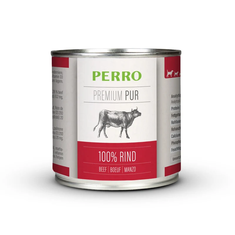 Perro Premium Pur Rind Nassfutter – 100% Singleprotein für Hunde mit Allergien & sensibler Verdauung – Hypoallergen, Getreidefrei & Schonend