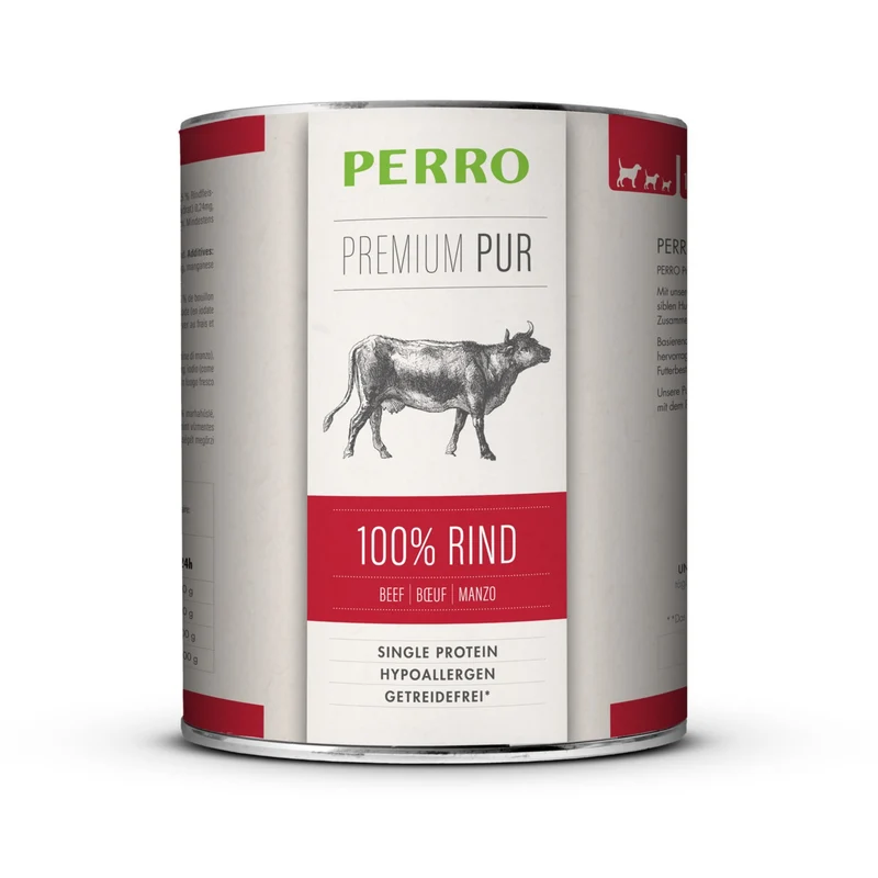 Perro Premium Pur Rind Nassfutter – 100% Singleprotein für Hunde mit Allergien & sensibler Verdauung – Hypoallergen, Getreidefrei & Schonend