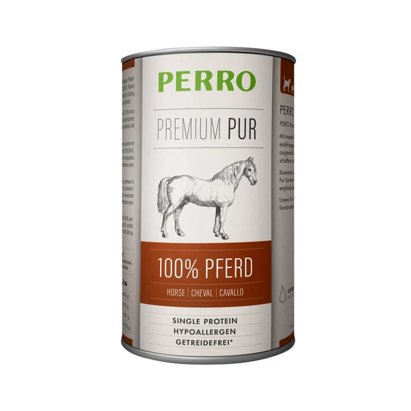 Perro Premium Pur Pferd – Monoprotein Nassfutter für sensible & allergische Hunde | Getreidefrei, Singleprotein, Ausschlussdiät