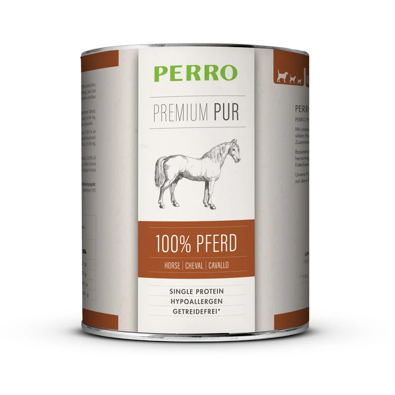 Perro Premium Pur Pferd – Monoprotein Nassfutter für sensible & allergische Hunde | Getreidefrei, Singleprotein, Ausschlussdiät