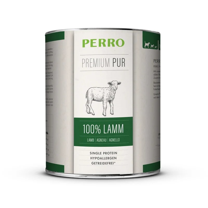 Perro Premium Pur Lamm - 100% Reines Lamm Nassfutter für Allergiker & Sensible Hunde - Monoprotein Hundefutter ohne Getreide