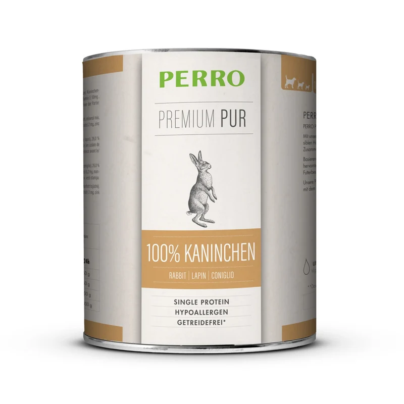 Perro Premium Pur Kaninchen Nassfutter für ernährungsempfindliche Hunde – 100% Singleprotein, getreidefrei & allergikerfreundlich