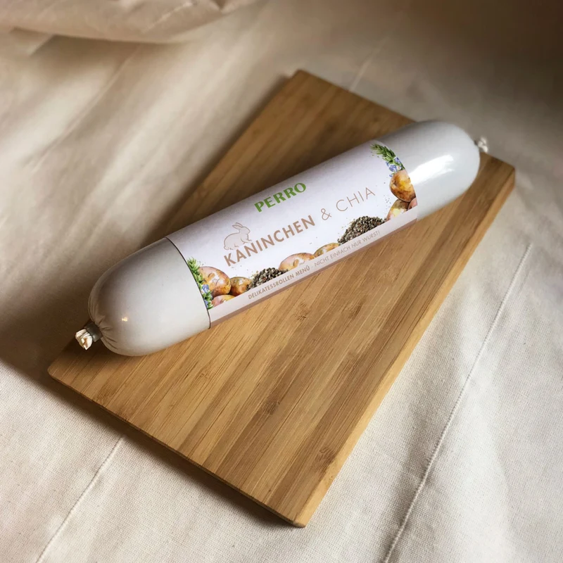 Perro Delikatessrolle Kaninchen & Chia – Getreidefreie Hundewurst für sensible Hunde