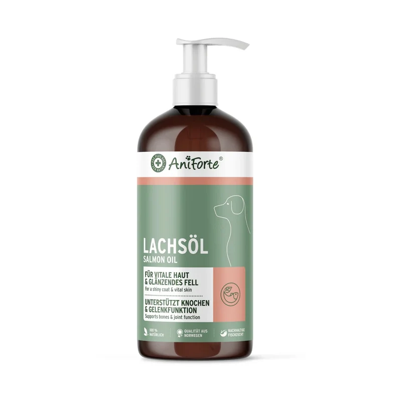 AniForte Lachsöl für Hunde – 100% Reines Norwegisches Lachsöl mit Omega-3 für Glänzendes Fell, Gesunde Haut & Starke Gelenke