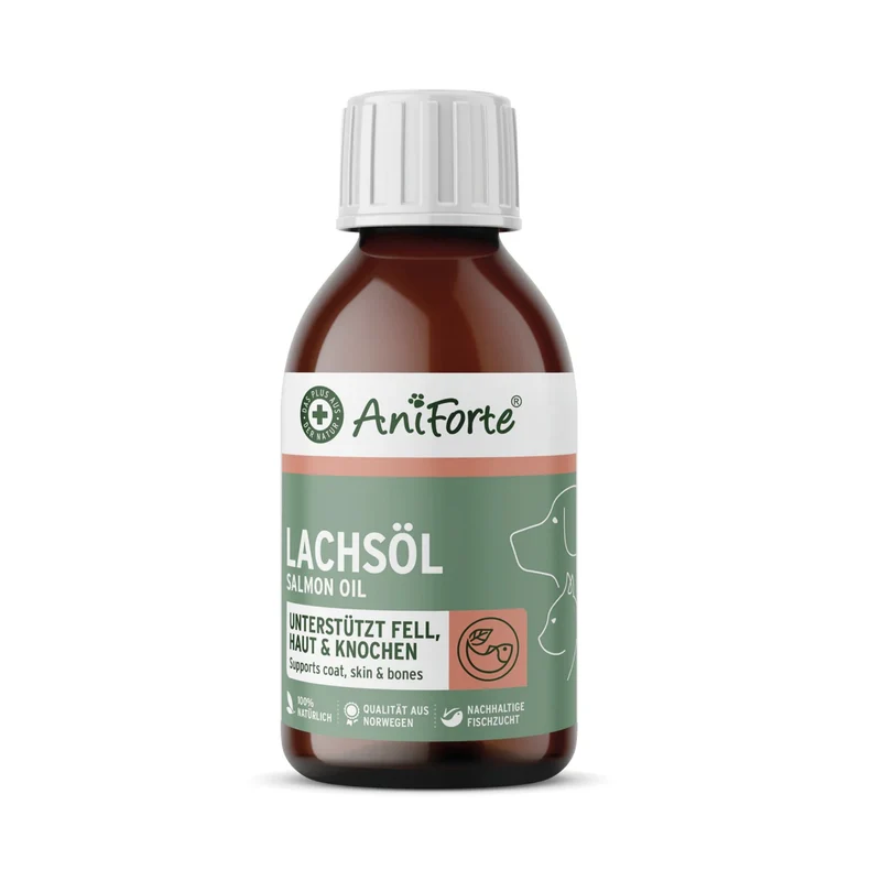 AniForte Lachsöl für Hunde – 100% Reines Norwegisches Lachsöl mit Omega-3 für Glänzendes Fell, Gesunde Haut & Starke Gelenke