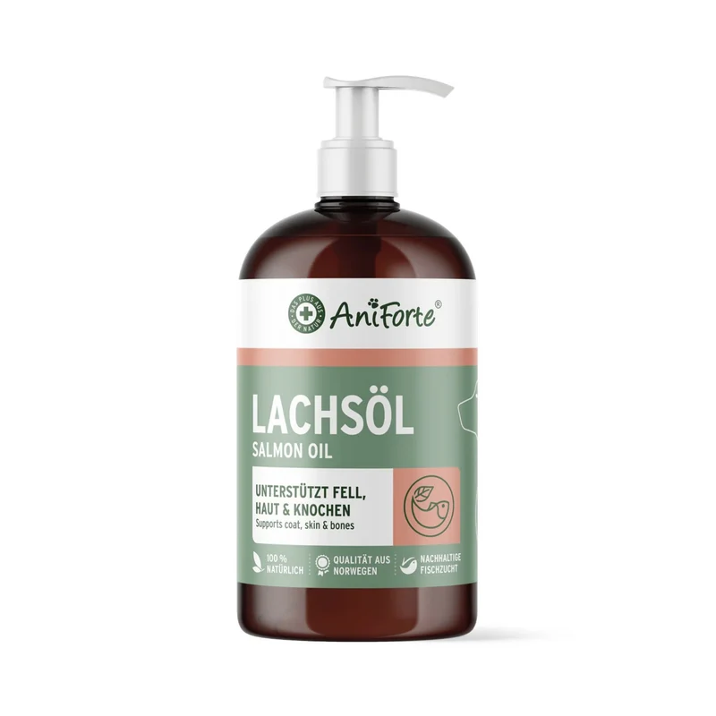 AniForte Lachsöl für Hunde – 100% Reines Norwegisches Lachsöl mit Omega-3 für Glänzendes Fell, Gesunde Haut & Starke Gelenke