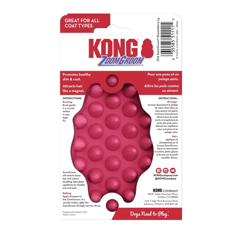 KONG ZoomGroom Hundebürste – Sanfte Massage & effektive Fellpflege für lose Haare beim Baden & Bürsten