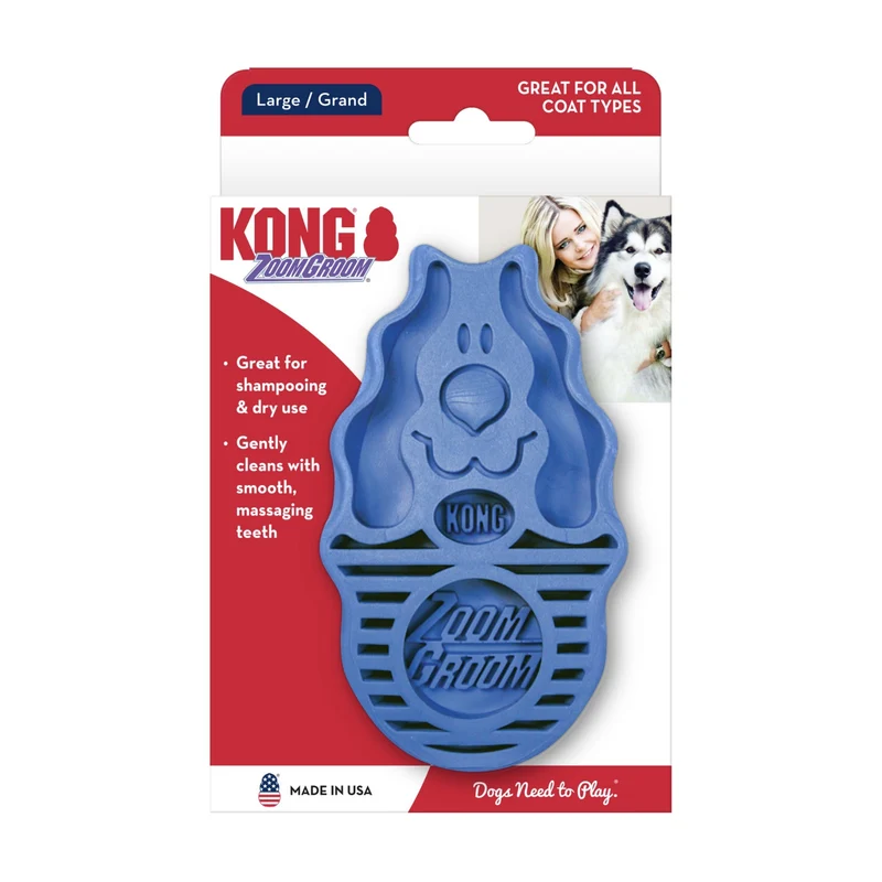 KONG ZoomGroom Hundebürste – Sanfte Massage & effektive Fellpflege für lose Haare beim Baden & Bürsten