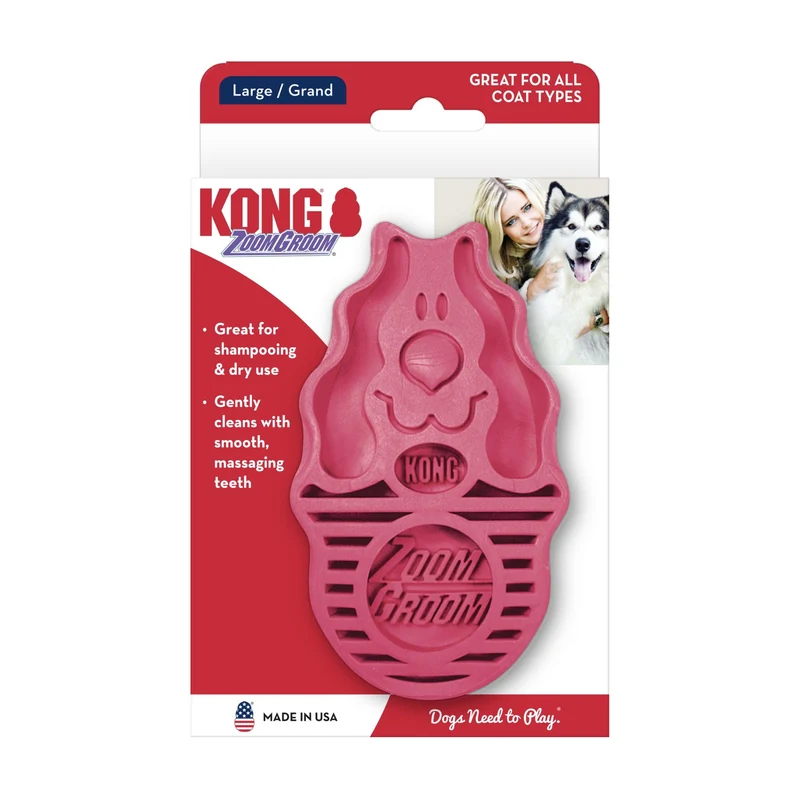 KONG ZoomGroom Hundebürste – Sanfte Massage & effektive Fellpflege für lose Haare beim Baden & Bürsten