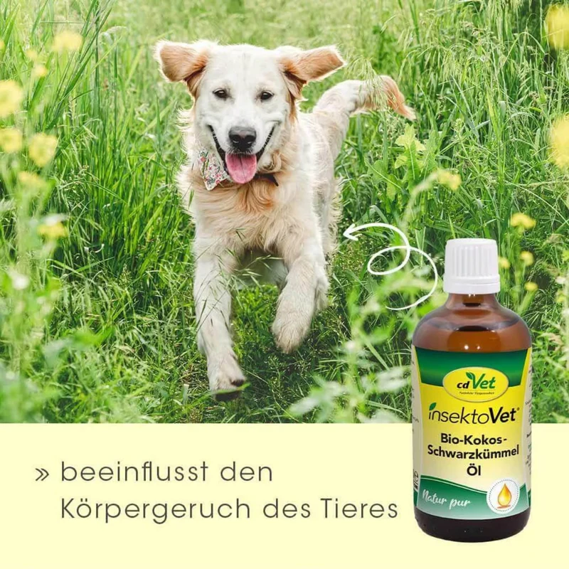 cdVet insektoVet Bio-Kokos-Schwarzkümmel-Öl – Natürlicher Parasitenschutz für Hunde mit hochwertigen Bio-Ölen