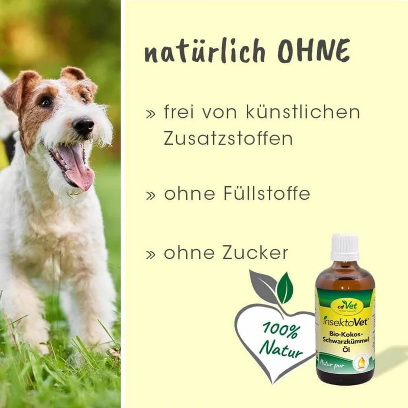 cdVet insektoVet Bio-Kokos-Schwarzkümmel-Öl – Natürlicher Parasitenschutz für Hunde mit hochwertigen Bio-Ölen
