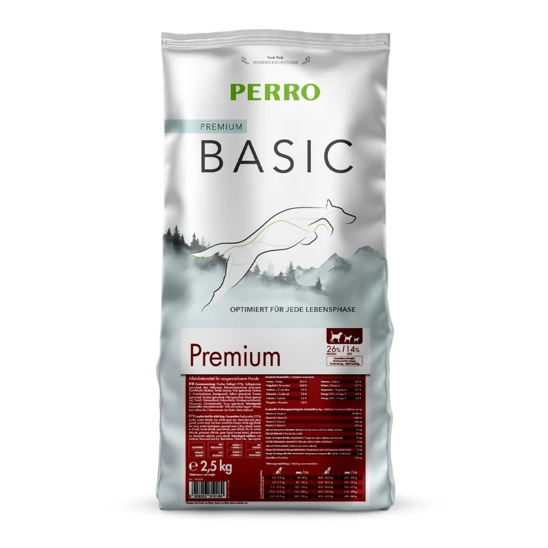 Perro Basic Premium Trockenfutter für aktive Hunde – Glutenfrei mit hohem Frischfleischanteil & Gelenkschutz