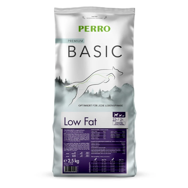 Perro Basic Low Fat – Premium Trockenfutter für Hunde mit Stoffwechselproblemen & Gewichtsmanagement | Fettreduziert mit 23% Protein
