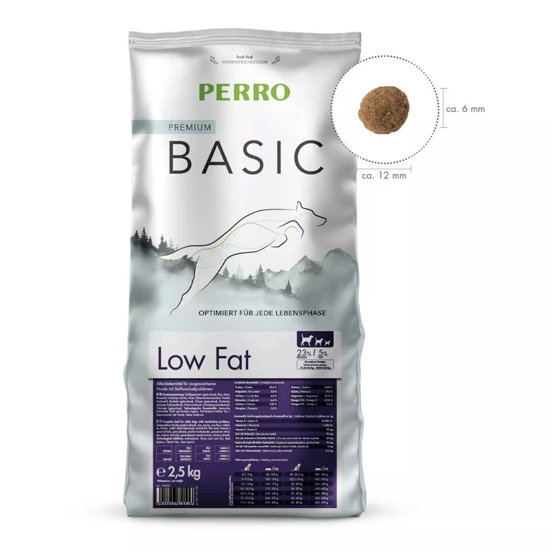 Perro Basic Low Fat – Premium Trockenfutter für Hunde mit Stoffwechselproblemen & Gewichtsmanagement | Fettreduziert mit 23% Protein