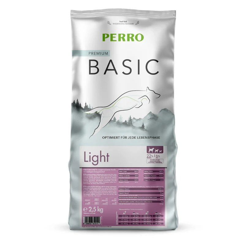 Perro Basic Light Trockenfutter – Energiereduzierte Premium-Nahrung für übergewichtige Hunde mit Gelenkschutz & Muschelextrakten