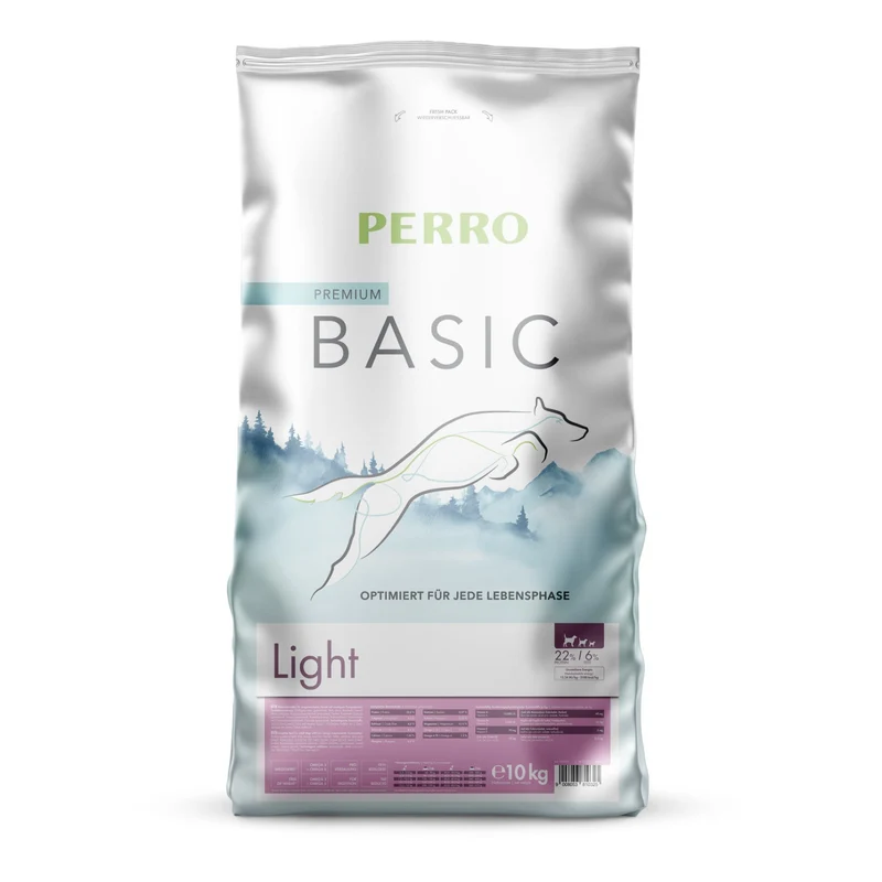 Perro Basic Light Trockenfutter – Energiereduzierte Premium-Nahrung für übergewichtige Hunde mit Gelenkschutz & Muschelextrakten