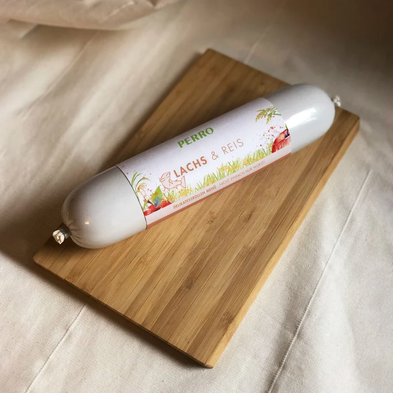 Perro Delikatessrolle Menü Lachs & Reis – Premium Hundewurst mit frischem Lachs für sensible Hunde | Glutenfrei & Leicht Verdaulich