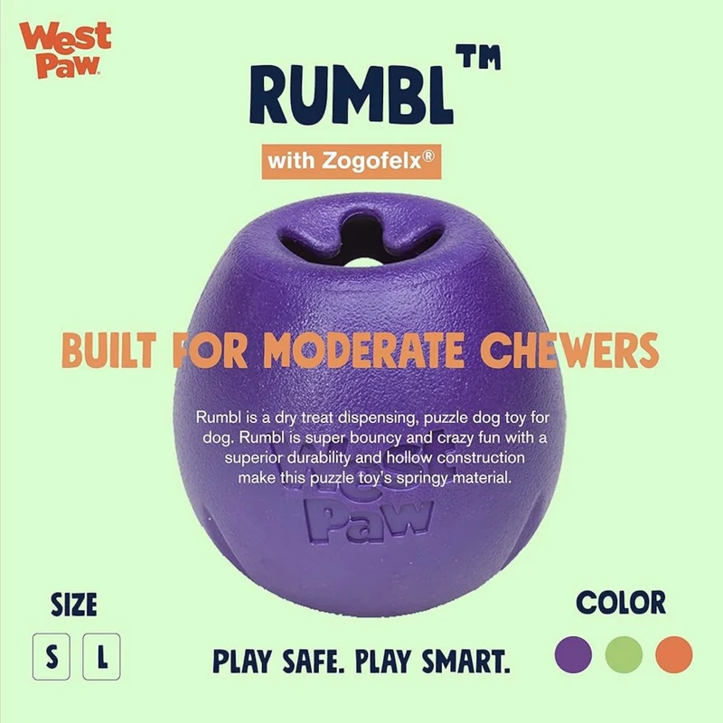 West Paw Zogoflex Echo Rumbl – Interaktives Hundespielzeug für aktive Hunde, robust & snackfüllbar für stundenlangen Spielspaß
