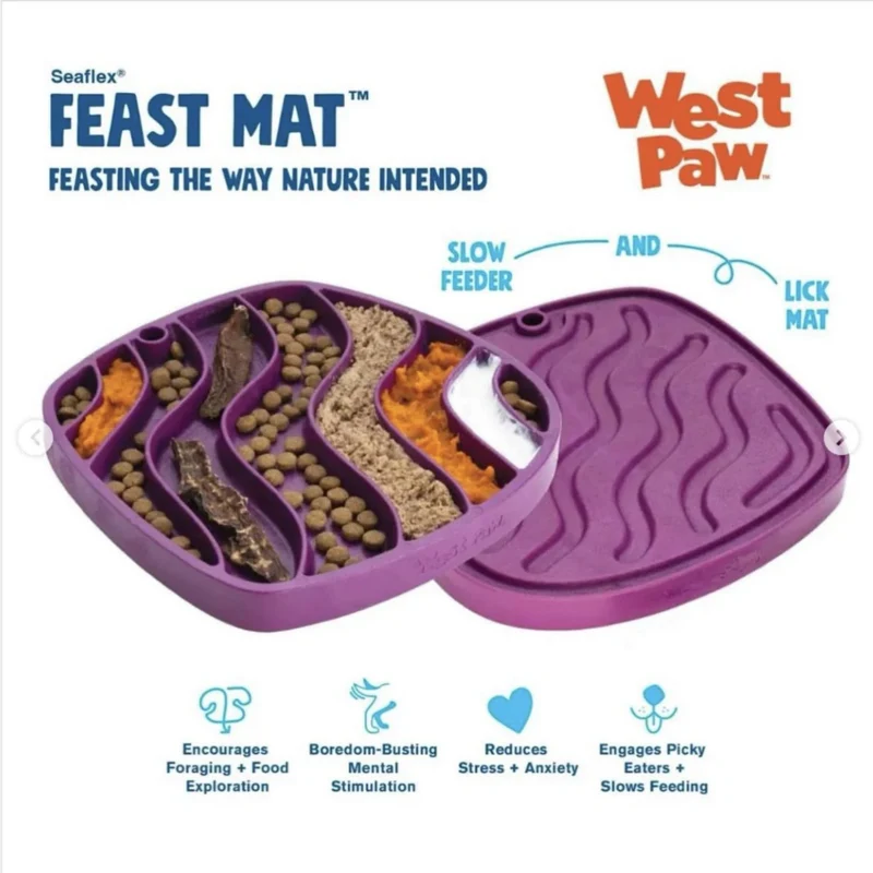 West Paw Seaflex Feast Mat – Schleckmatte für entspanntes Füttern & Beruhigung bei Stress, Angst & Langeweile