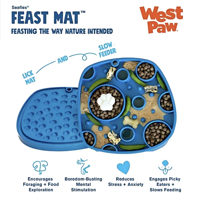 West Paw Seaflex Feast Mat – Schleckmatte für entspanntes Füttern & Beruhigung bei Stress, Angst & Langeweile