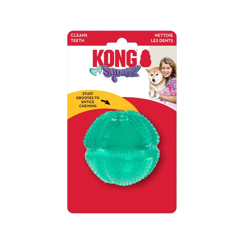 KONG Squeezz Dental Ball – Quietschendes Hundespielzeug mit Zahnreinigung & Massage-Noppen für gesunde Zähne