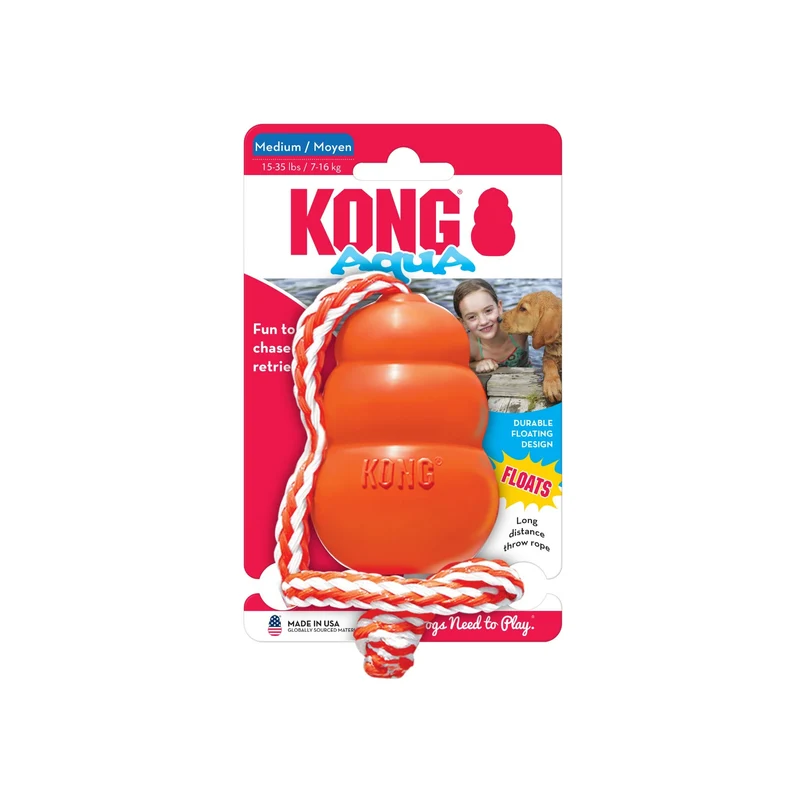 KONG Aqua Schwimmendes Wasserspielzeug für Hunde – Robustes Apportierspielzeug mit Seil für Wasser & Land