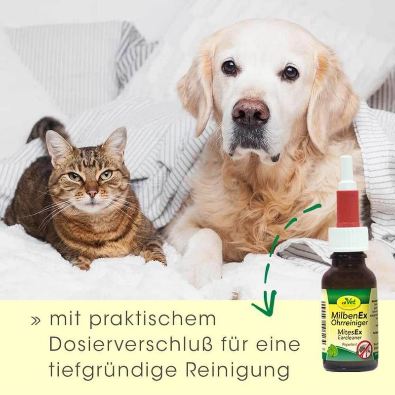 cdVet MilbenEx Ohrreiniger – Natürliche Ohrenpflege gegen Milben, Juckreiz & Entzündungen für Hunde und Katzen