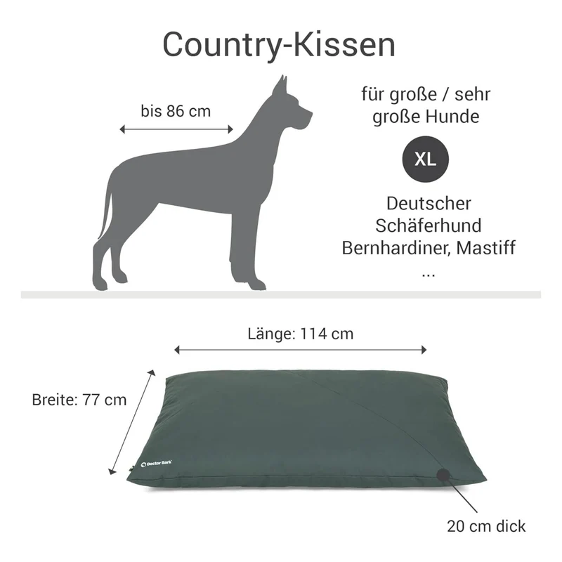 Doctor Bark Country-Kissen – Ergonomisches Hundebett mit weicher Füllung, waschbar & allergikerfreundlich für gesunden Schlaf
