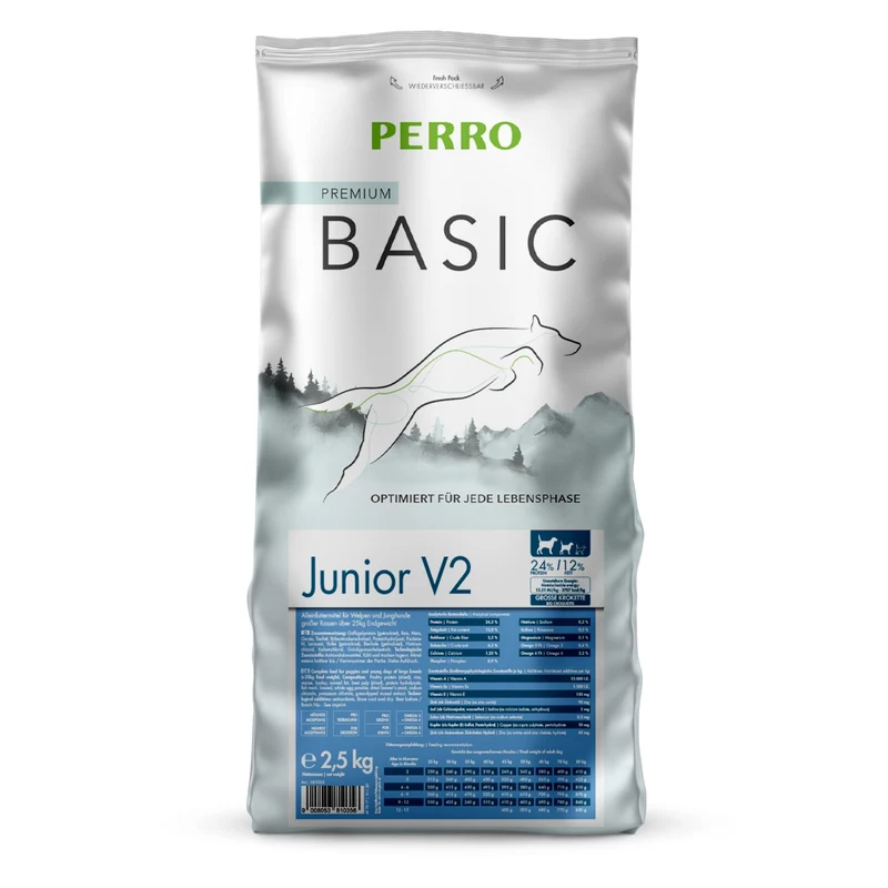 Perro Basic Junior V2 Welpenfutter für große Rassen – Gelenkschutz, optimale Verdauung & gesundes Wachstum