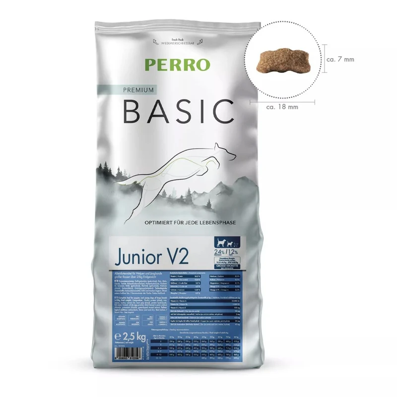 Perro Basic Junior V2 Welpenfutter für große Rassen – Gelenkschutz, optimale Verdauung & gesundes Wachstum