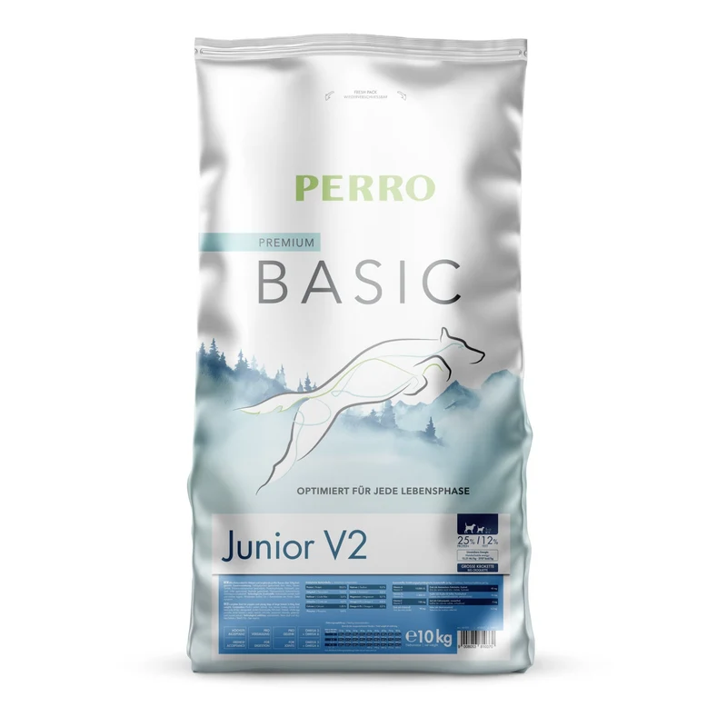 Perro Basic Junior V2 Welpenfutter für große Rassen – Gelenkschutz, optimale Verdauung & gesundes Wachstum