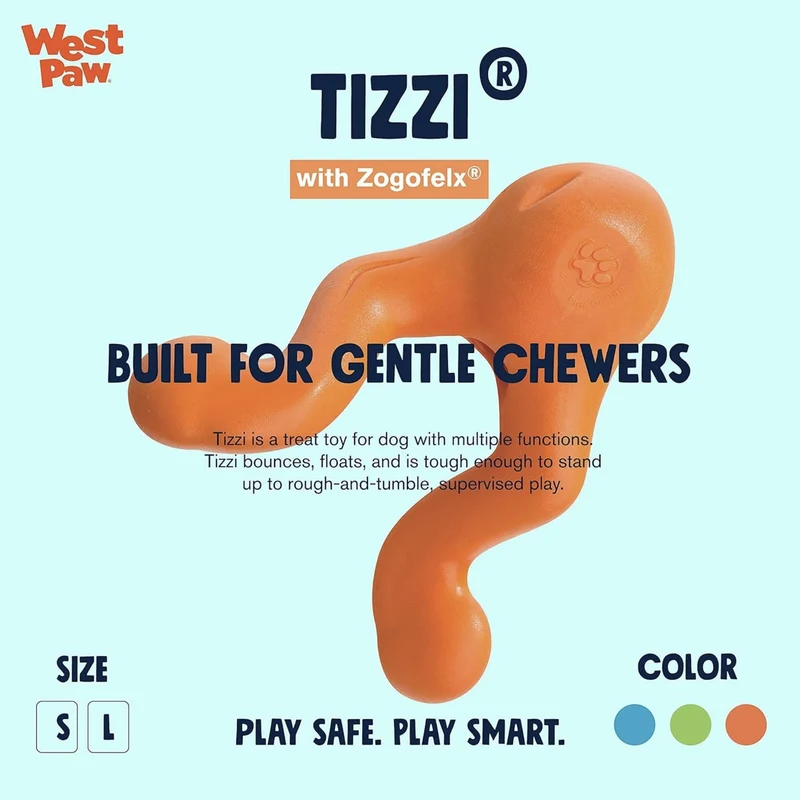 West Paw Zogoflex Tizzi – Interaktives Intelligenzspielzeug für gelangweilte & unterforderte Hunde | Robust, schwimmfähig & befüllbar
