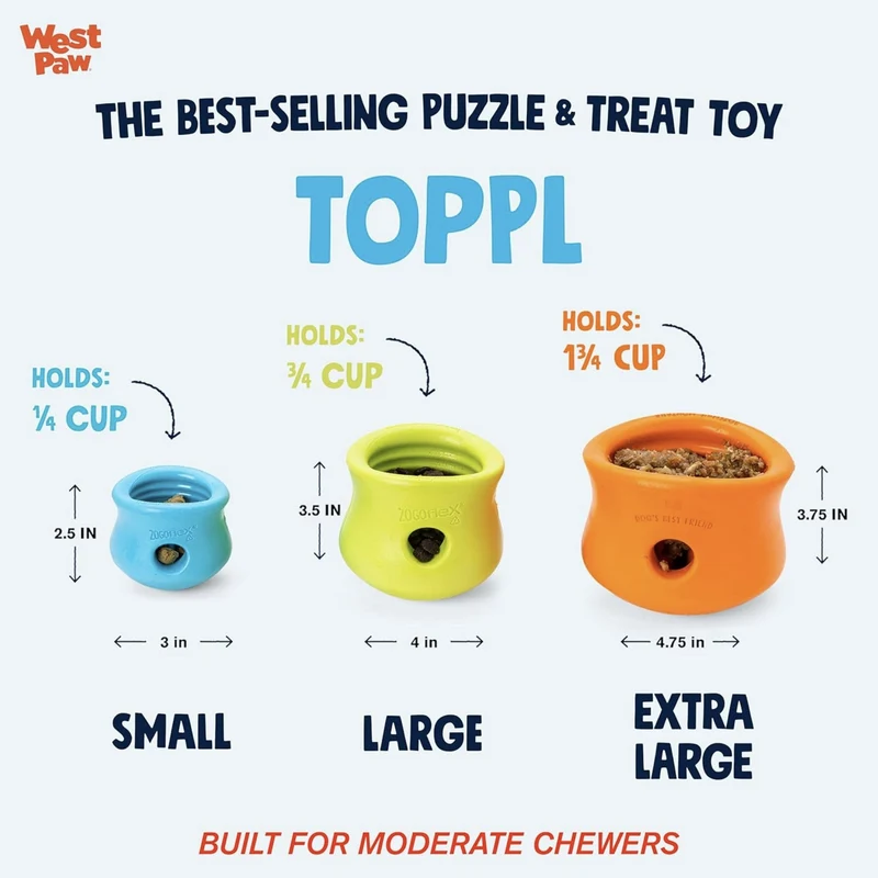 West Paw Toppl Intelligenzspielzeug – Interaktiver Futterspender gegen Langeweile, Stress & Zerstörungswut – Robust, Befüllbar & Spülmaschinenfest