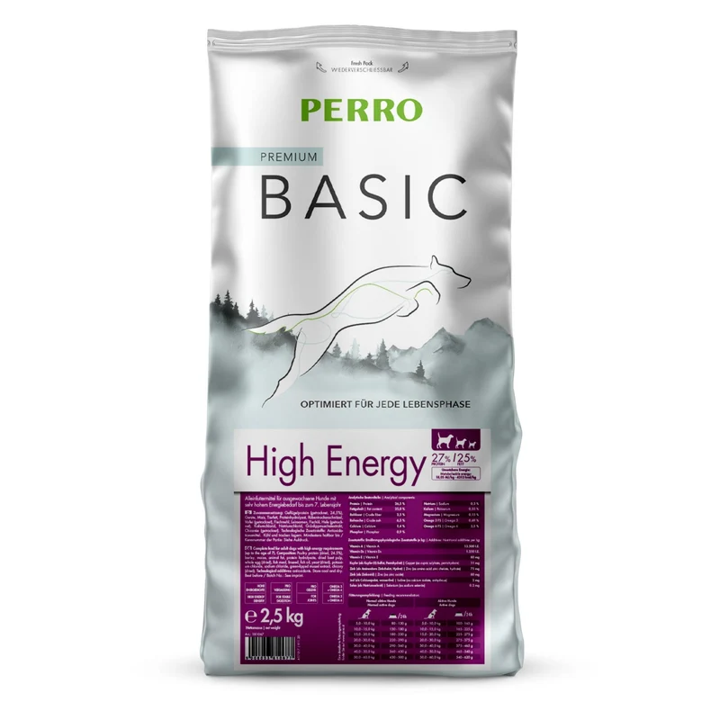Perro Basic High Energy Trockenfutter für aktive Hunde – Premium Hundefutter mit 26,5% Protein für Dienst-, Sport- und Arbeitshunde mit hohem Energiebedarf