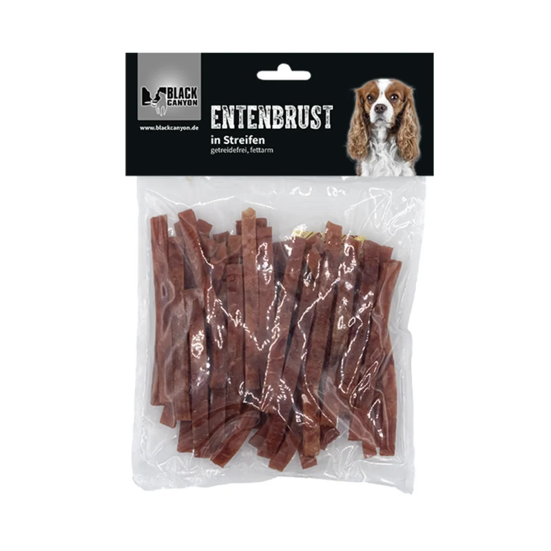 Black Canyon Entenbrust in Streifen – Premium Kausnack für Hunde, 100% getreidefrei, fettarm & proteinreich, schonend luftgetrocknet, ideal für sensible Hunde & Allergiker