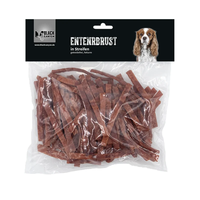 Black Canyon Entenbrust in Streifen – Premium Kausnack für Hunde, 100% getreidefrei, fettarm & proteinreich, schonend luftgetrocknet, ideal für sensible Hunde & Allergiker