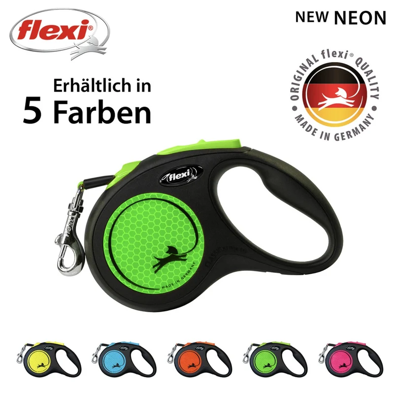 Flexi New Neon Gurtleine – Reflektierende Roll-Leine für maximale Sicherheit & Bewegungsfreiheit bei Tag & Nacht