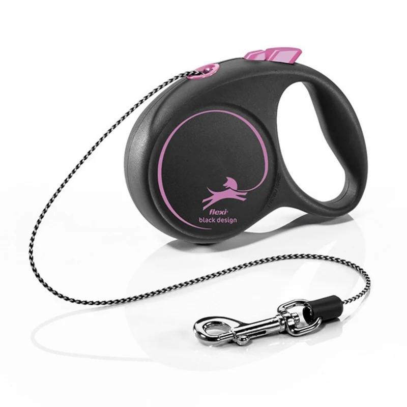 Flexi Black Design Seilleine – Ausziehbare Hundeleine mit Seilführung für kleine bis mittelgroße Hunde, Automatik-Rollleine mit One-Touch-Bedienung