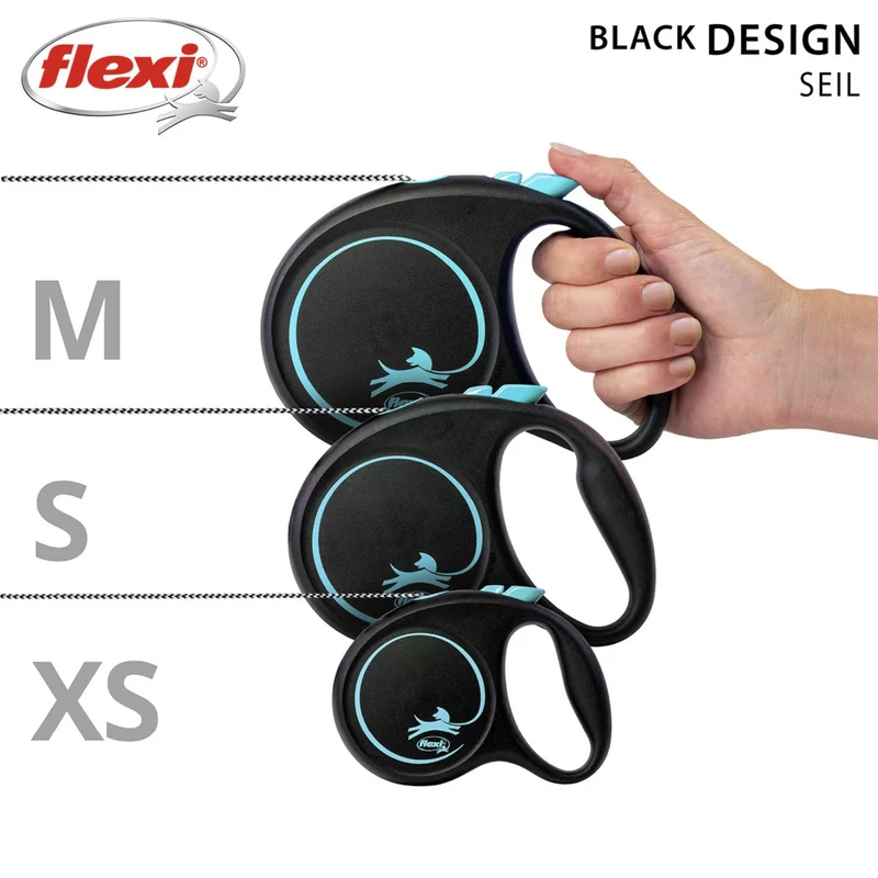 Flexi Black Design Seilleine – Ausziehbare Hundeleine mit Seilführung für kleine bis mittelgroße Hunde, Automatik-Rollleine mit One-Touch-Bedienung