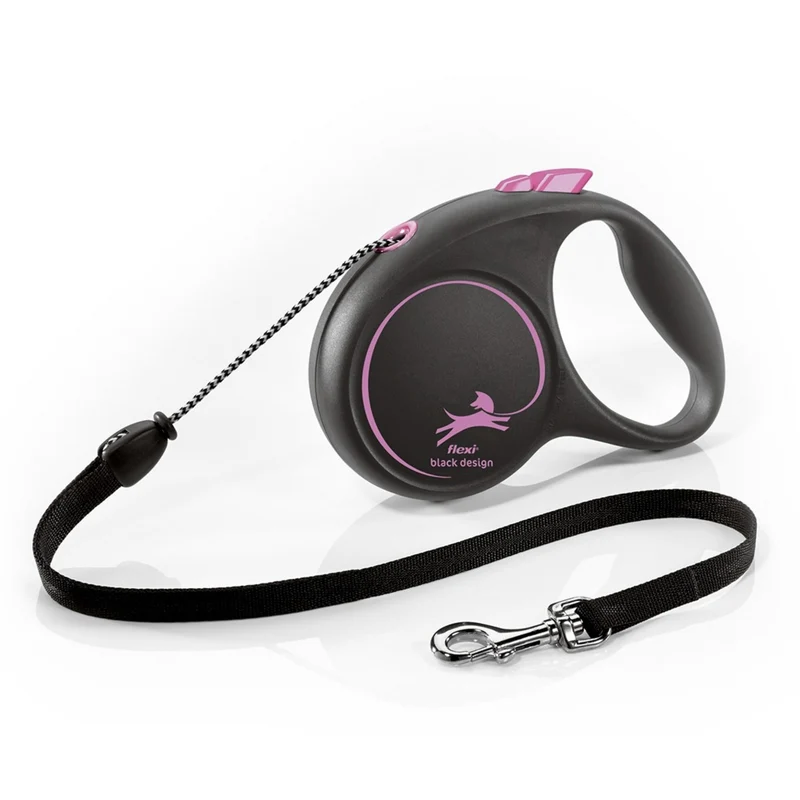 Flexi Black Design Seilleine – Ausziehbare Hundeleine mit Seilführung für kleine bis mittelgroße Hunde, Automatik-Rollleine mit One-Touch-Bedienung